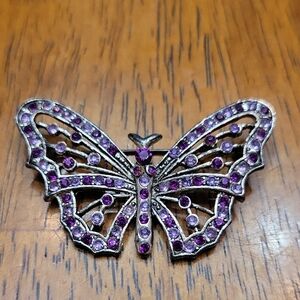 Silvertone Purple Rhinestone Butterfly Brooch Pin